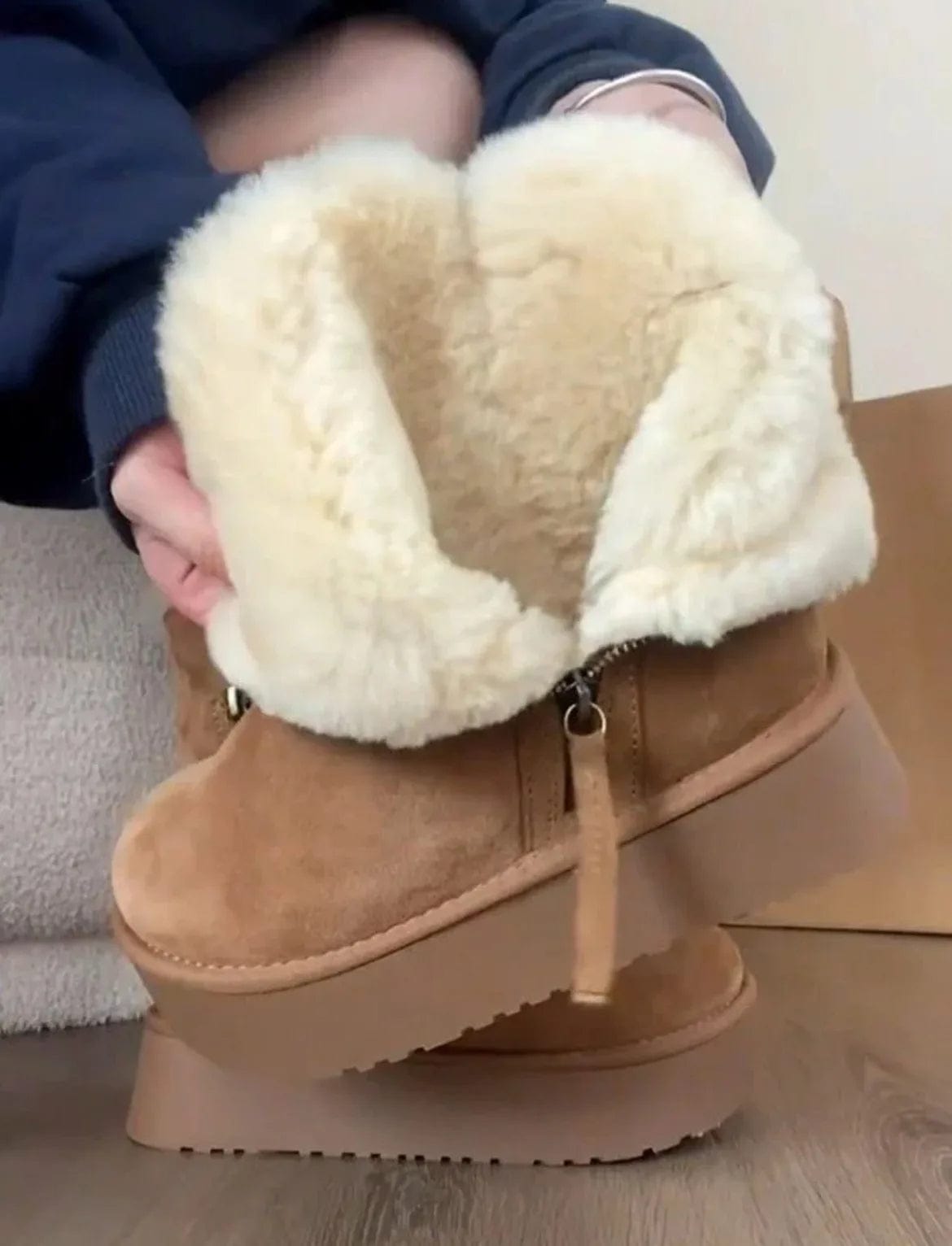 Snow Boots Women Fur-Lined Side Zipper