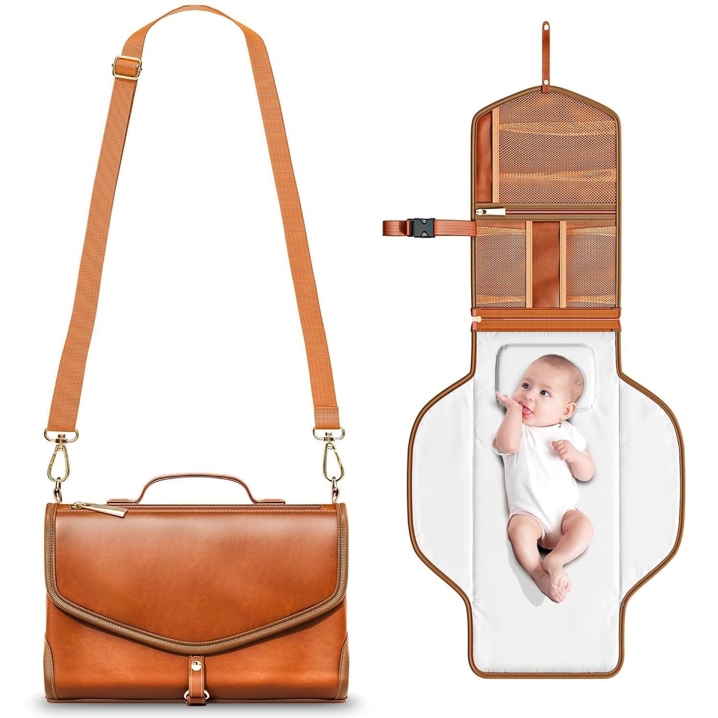 Luxe Vegan Leather Portable Diaper Bag with Changing Pad