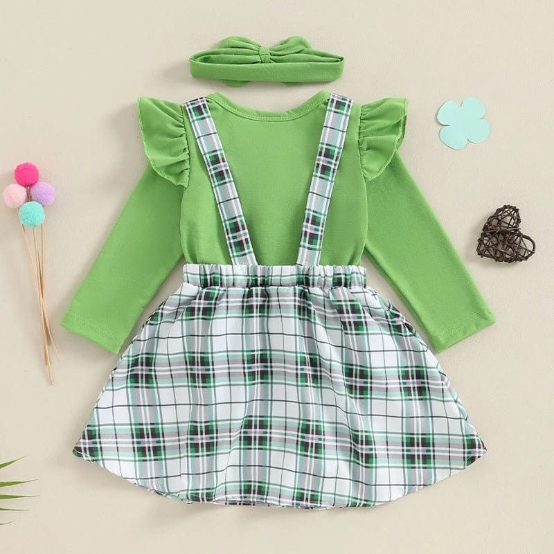Complete Baby St. Patrick’s Outfit with Skirt, Romper, and Headband