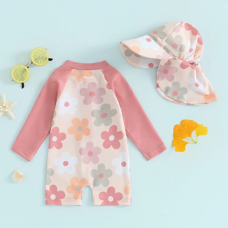 Baby Long Sleeve Rash Guard Swimsuit with Swim Cap