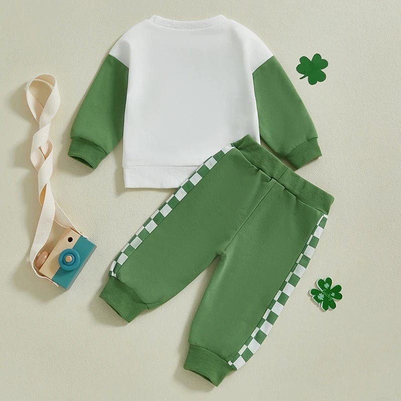 St. Patrick's Day Baby Clover Outfit Set - Lucky Shamrock Sweatshirt and Pants