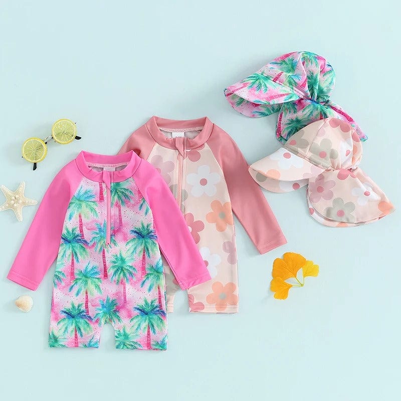 Baby Long Sleeve Rash Guard Swimsuit with Swim Cap