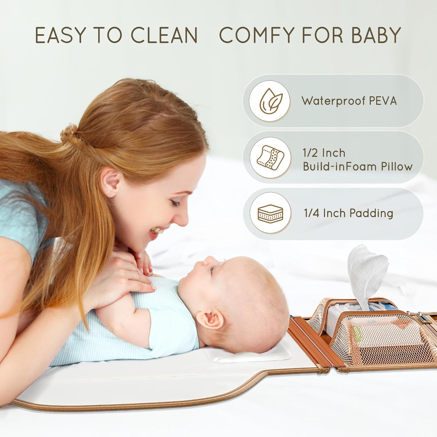 Luxe Vegan Leather Portable Diaper Bag with Changing Pad