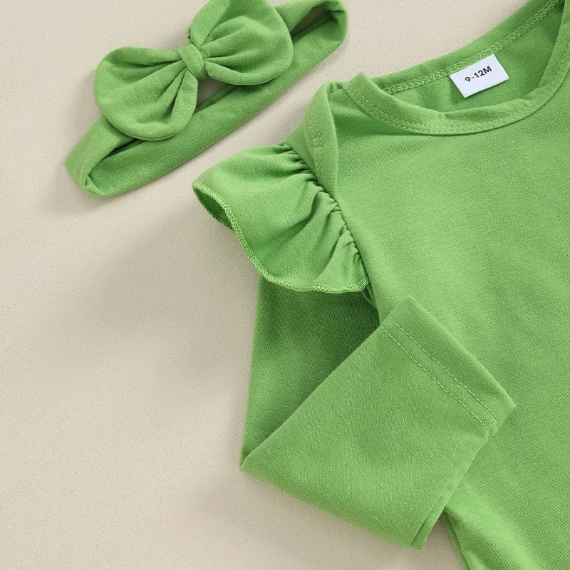 Complete Baby St. Patrick’s Outfit with Skirt, Romper, and Headband