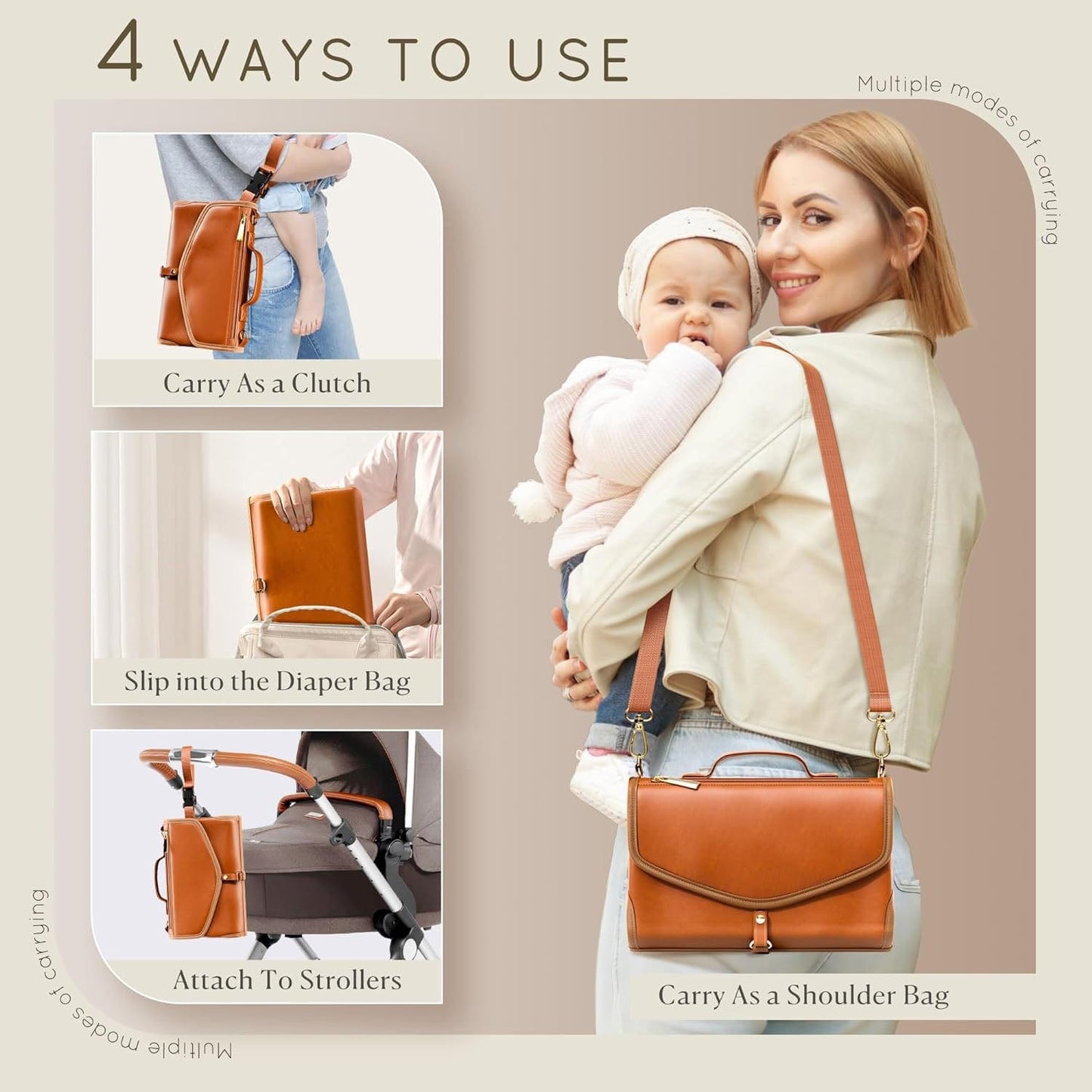 Luxe Vegan Leather Portable Diaper Bag with Changing Pad