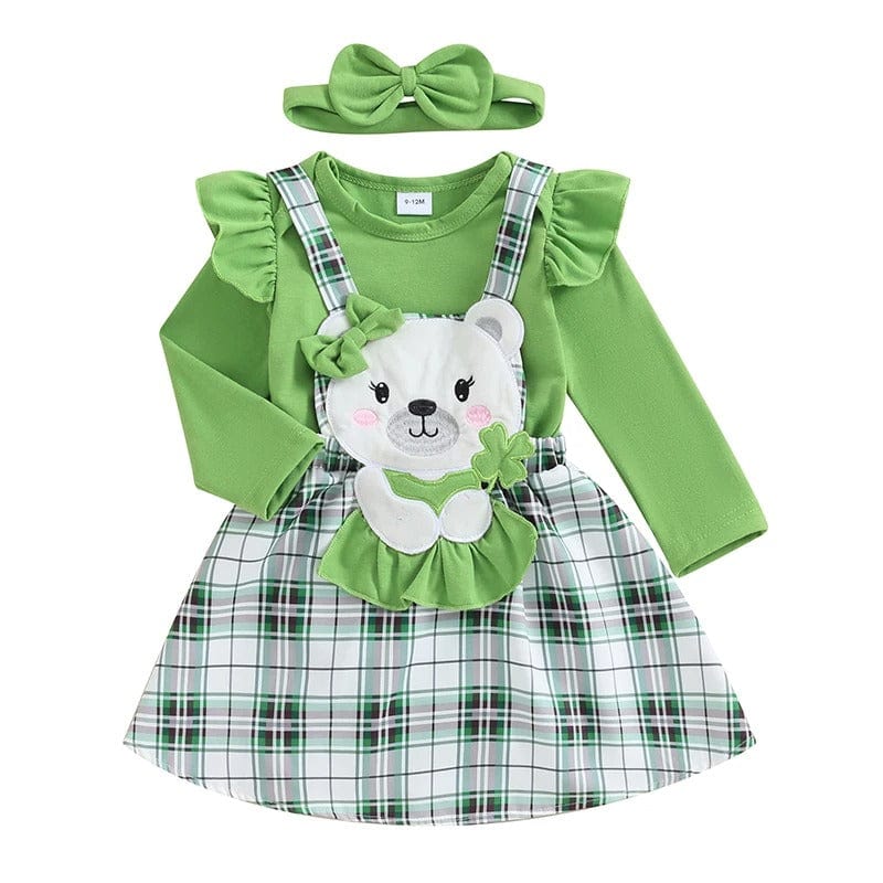 Complete Baby St. Patrick’s Outfit with Skirt, Romper, and Headband
