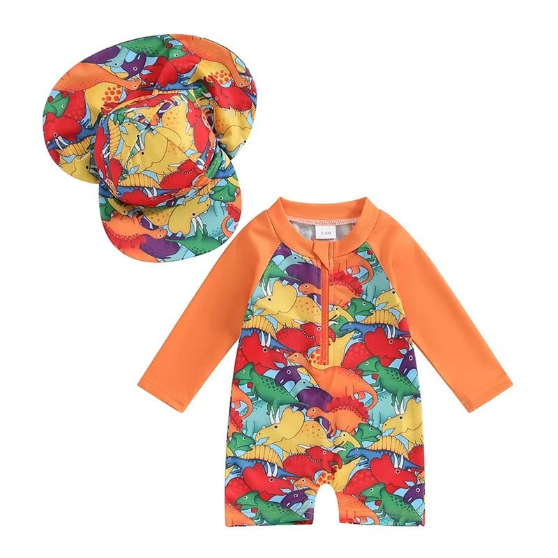 Baby Long Sleeve Rash Guard Swimsuit with Swim Cap