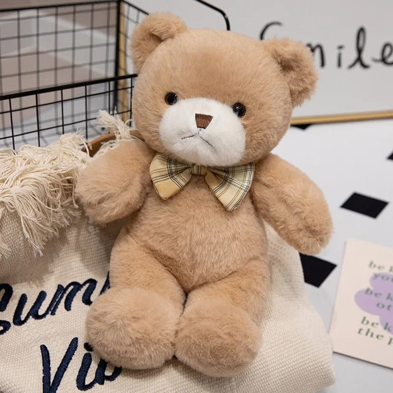 Plaid Bow Stuffed Bear - Classic Charm