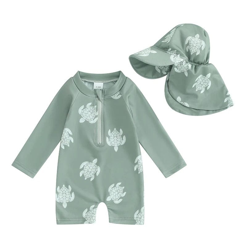 Baby Long Sleeve Rash Guard Swimsuit with Swim Cap