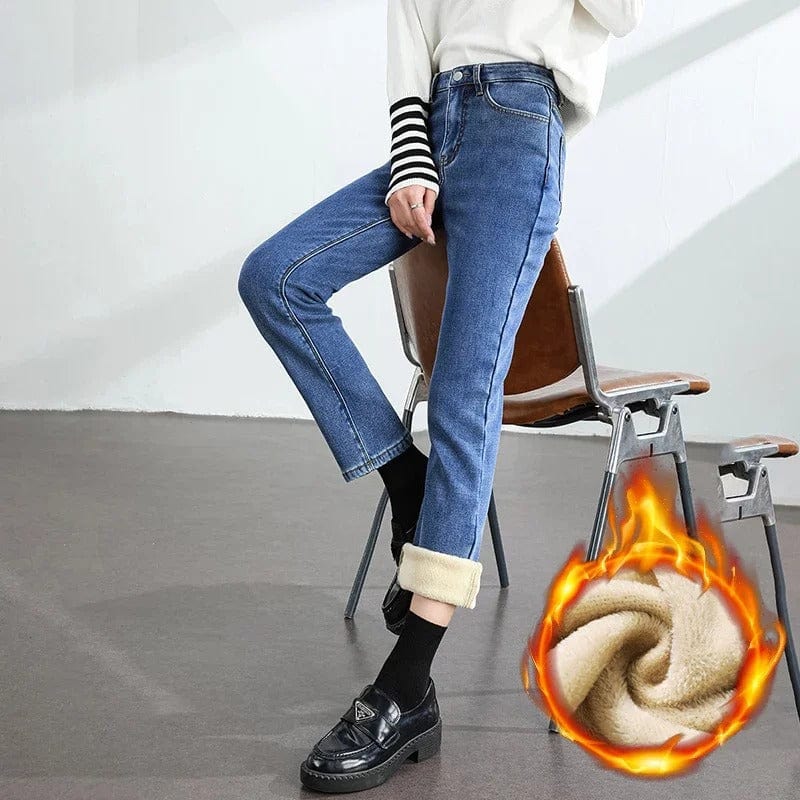 Women's Winter Fleece Lined Jeans - Warm and Stylish Denim for Cold Weather