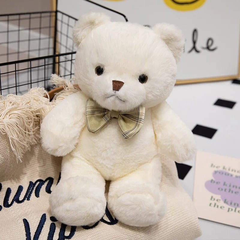 Plaid Bow Stuffed Bear - Classic Charm