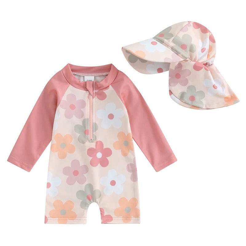 Baby Long Sleeve Rash Guard Swimsuit with Swim Cap