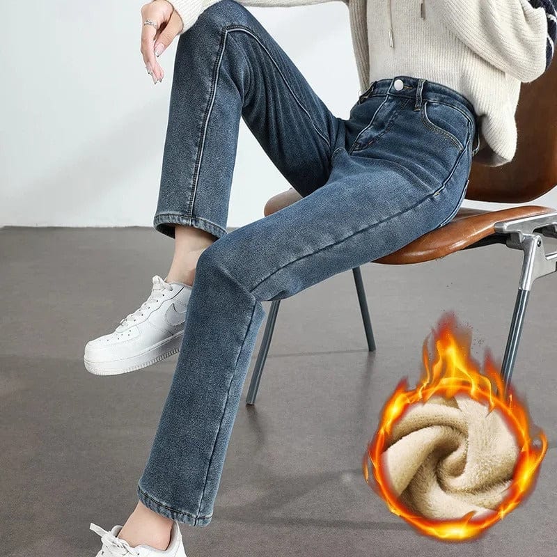 Women's Winter Fleece Lined Jeans - Warm and Stylish Denim for Cold Weather