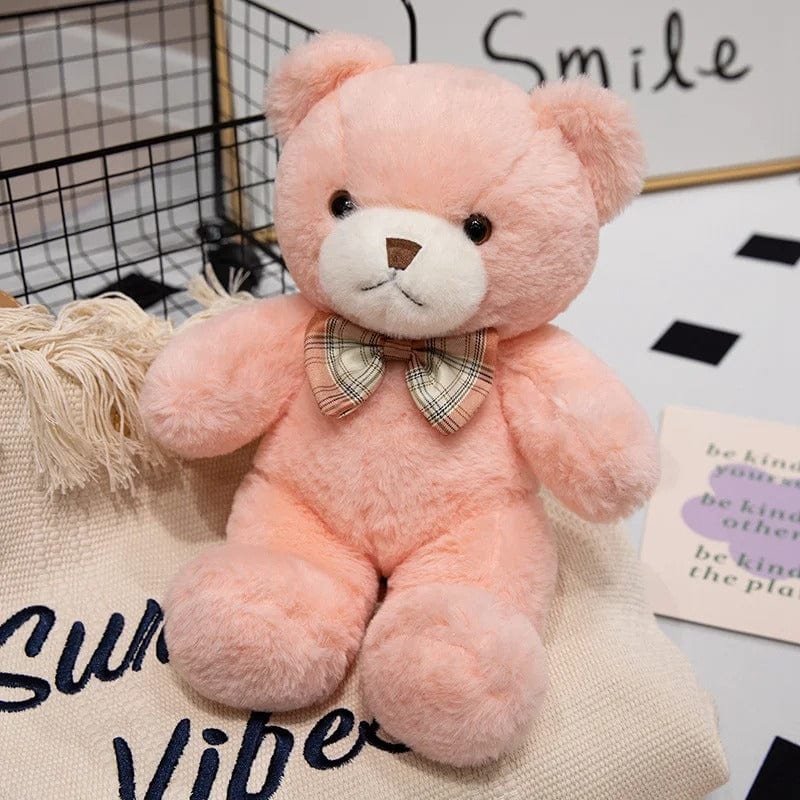 Plaid Bow Stuffed Bear - Classic Charm