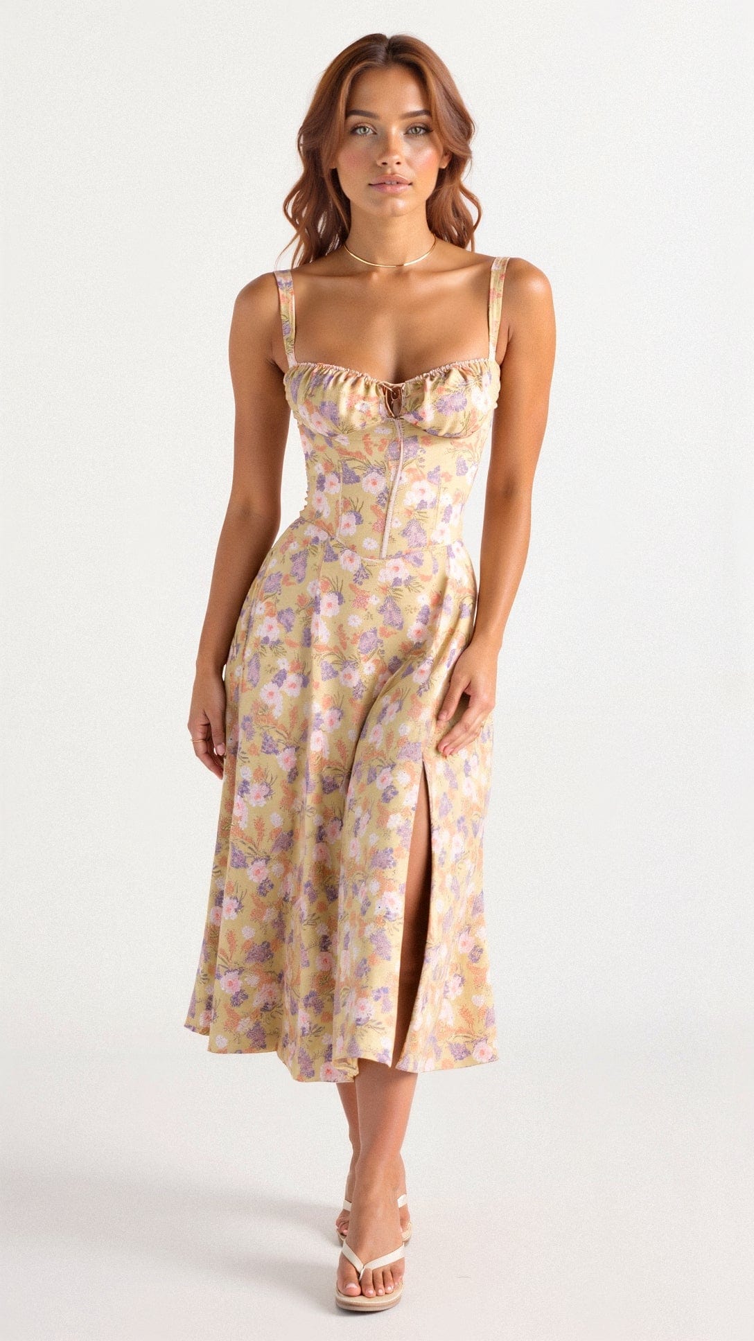 Elegant Bustier Waist Dress with Slit