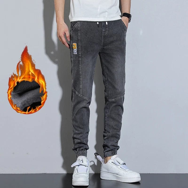 Men's Warm Fleece-Lined Denim Joggers