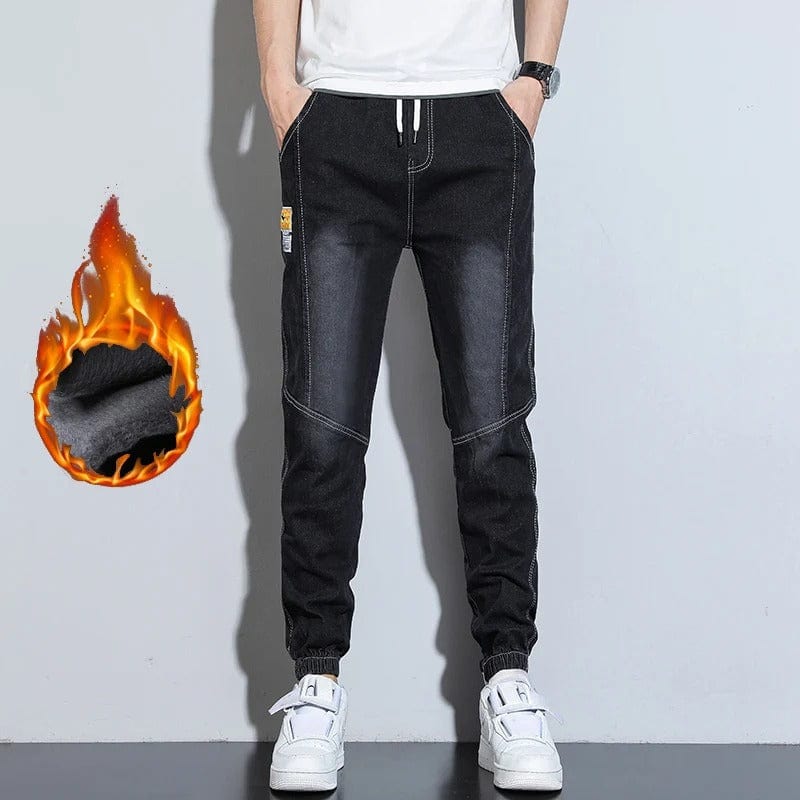 Men's Warm Fleece-Lined Denim Joggers