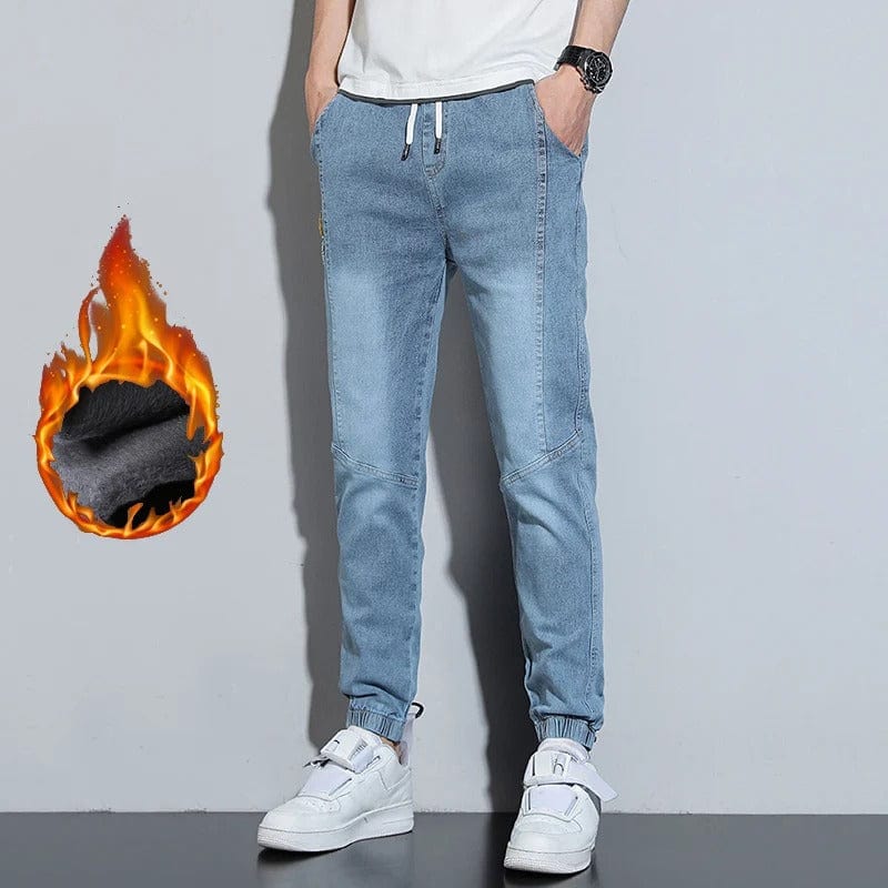 Men's Warm Fleece-Lined Denim Joggers