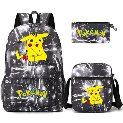 Pokemon Backpack 3-Piece Set with Colorful Print