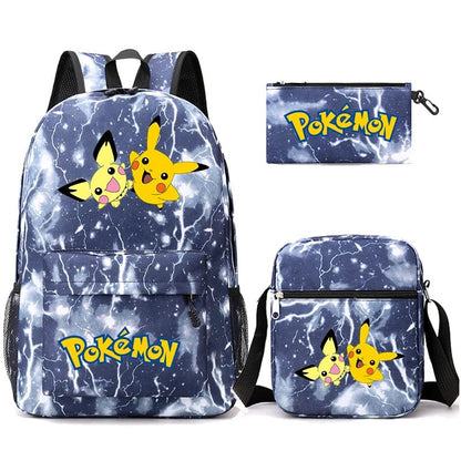 Pokemon Backpack 3-Piece Set with Colorful Print