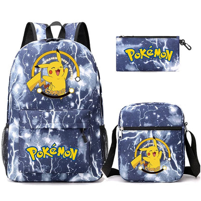 Pokemon Backpack 3-Piece Set with Colorful Print