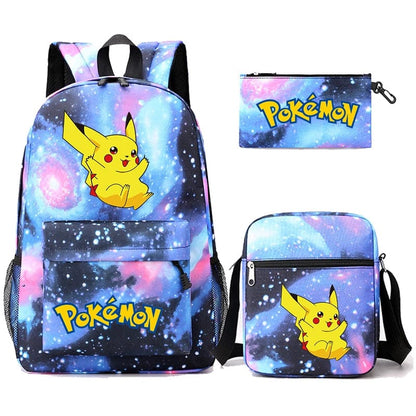 Pokemon Backpack 3-Piece Set with Colorful Print