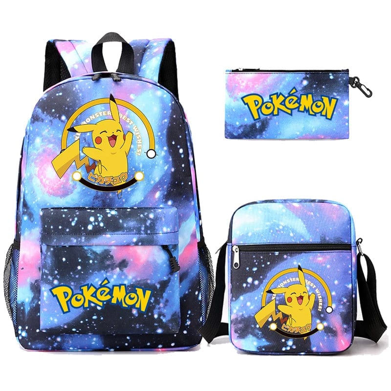 Pokemon Backpack 3-Piece Set with Colorful Print