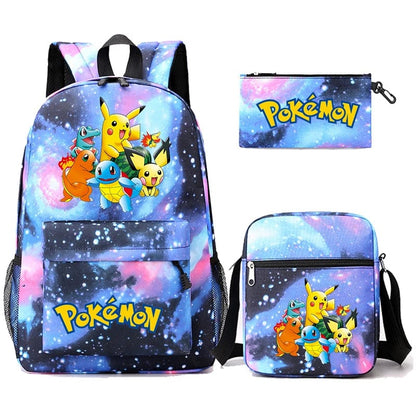 Pokemon Backpack 3-Piece Set with Colorful Print