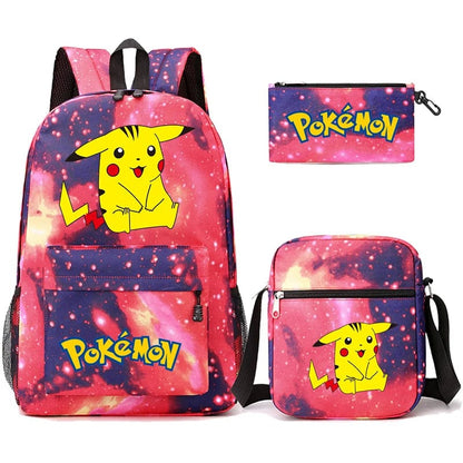 Pokemon Backpack 3-Piece Set with Colorful Print