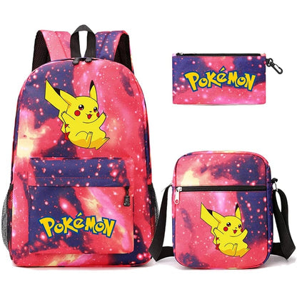 Pokemon Backpack 3-Piece Set with Colorful Print