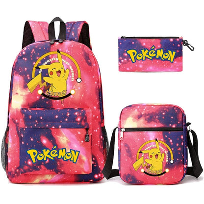 Pokemon Backpack 3-Piece Set with Colorful Print