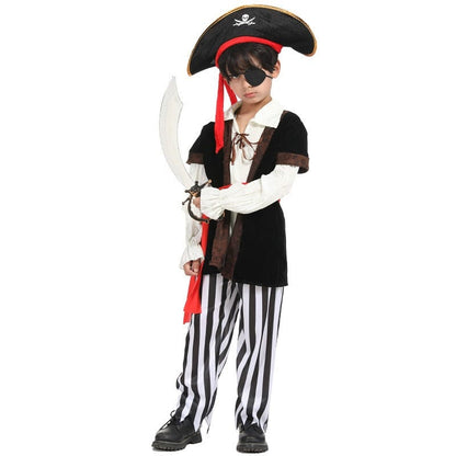 Pirate Costume Boys Striped Outfit with Eyepatch