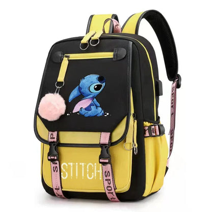 Stitch Backpack USB Charging for Boys and Girls