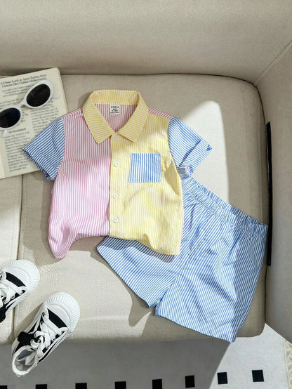 Adorable Baby Easter Outfit: Color Block Polo & Shorts Set