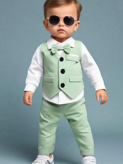 Charming St. Patrick's Day Outfit: 2pcs Suit with Vest & Pants for Boys