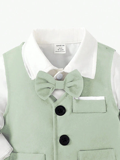 Charming St. Patrick's Day Outfit: 2pcs Suit with Vest & Pants for Boys