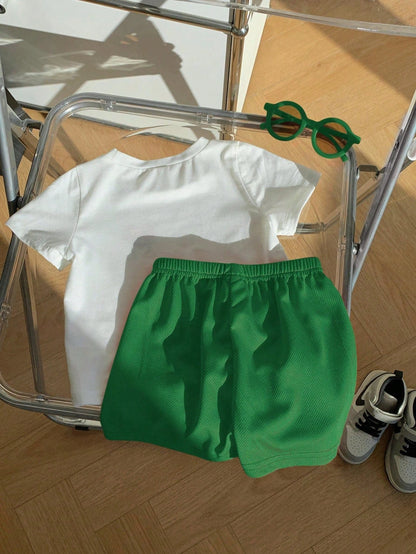 St. Patrick's Day Outfit: Baby Boy Cartoon Tee & Shorts Set