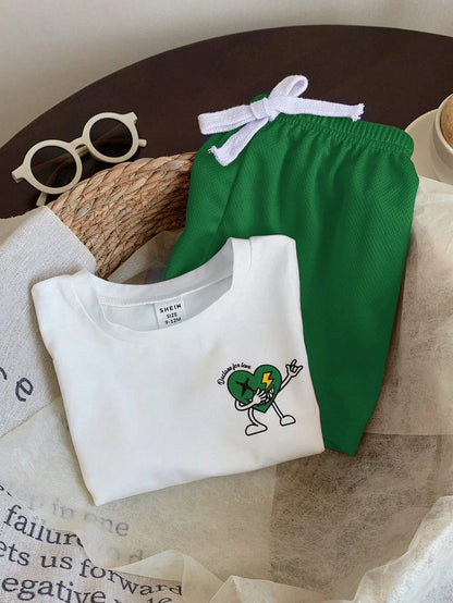 St. Patrick's Day Outfit: Baby Boy Cartoon Tee & Shorts Set