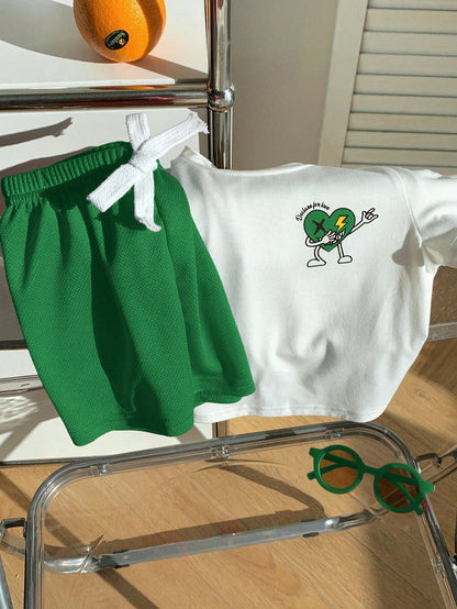 St. Patrick's Day Outfit: Baby Boy Cartoon Tee & Shorts Set