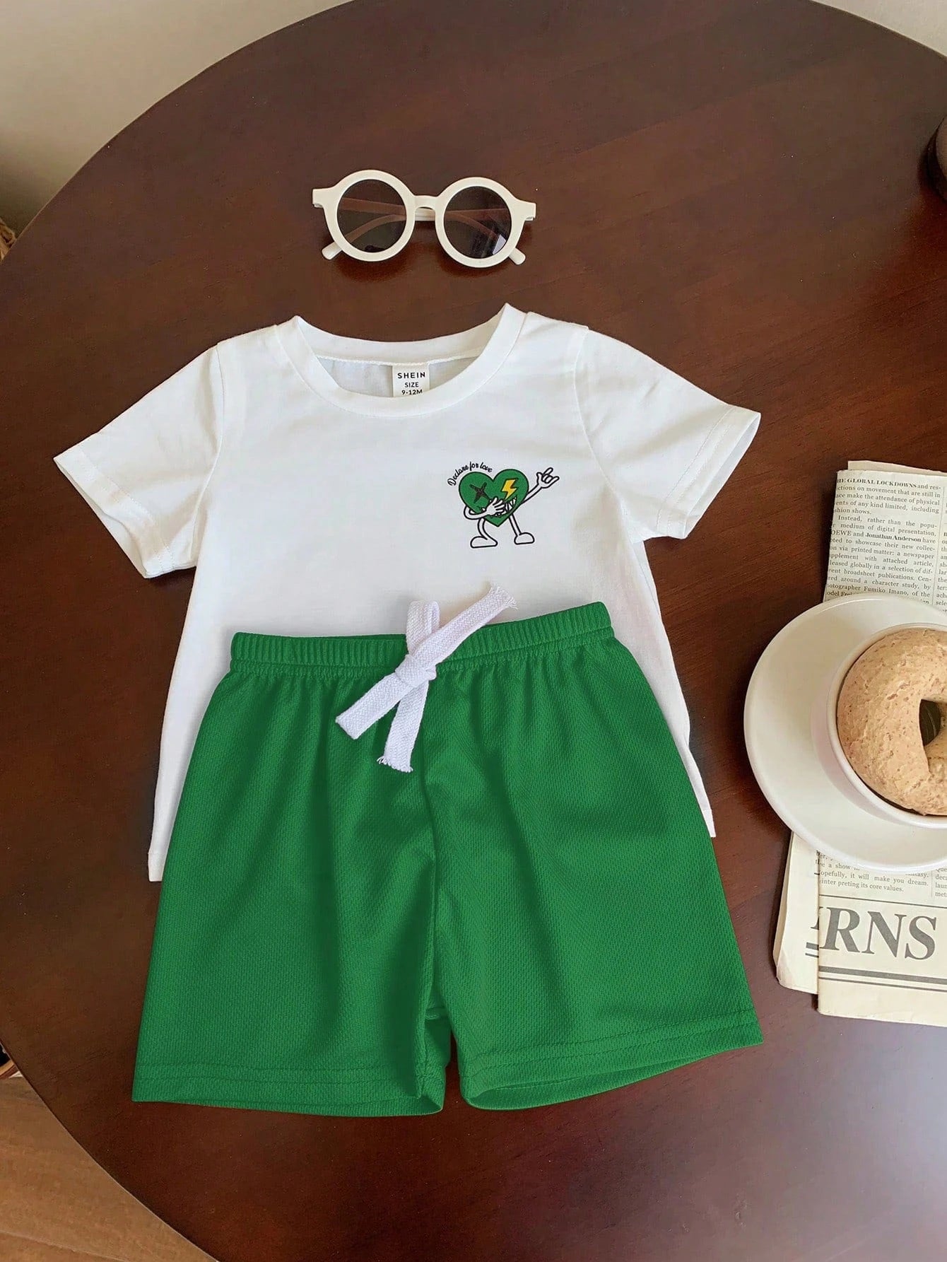 St. Patrick's Day Outfit: Baby Boy Cartoon Tee & Shorts Set