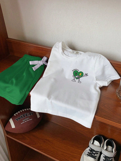 St. Patrick's Day Outfit: Baby Boy Cartoon Tee & Shorts Set