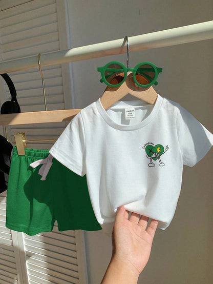 St. Patrick's Day Outfit: Baby Boy Cartoon Tee & Shorts Set