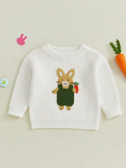 Charming Baby Easter Outfit: Bunny Embroidered Pullover Sweater