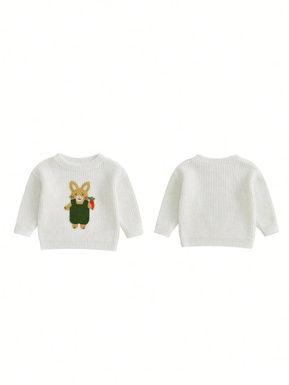Charming Baby Easter Outfit: Bunny Embroidered Pullover Sweater
