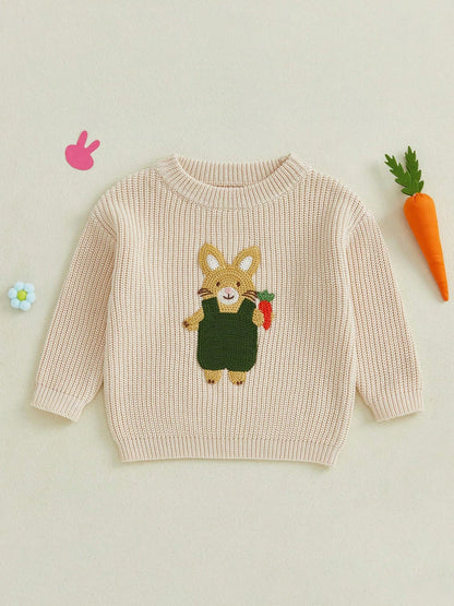 Charming Baby Easter Outfit: Bunny Embroidered Pullover Sweater