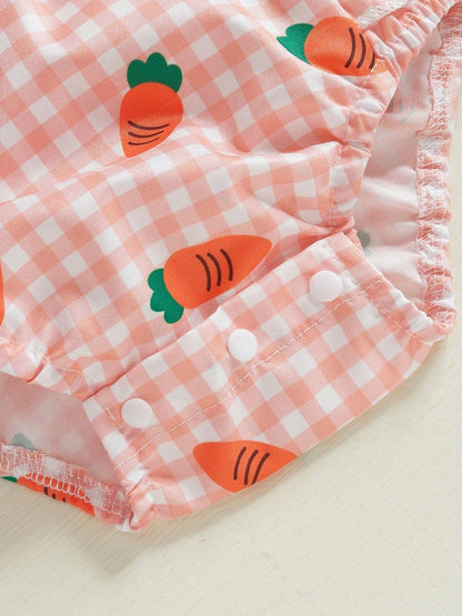 Charming Baby Easter Outfit: Carrot Print Bodysuit with Bow Headband