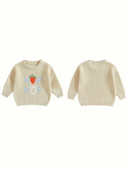 Charming Baby Easter Outfit: Strawberry Letter Pattern Knit Sweater