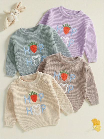 Charming Baby Easter Outfit: Strawberry Letter Pattern Knit Sweater