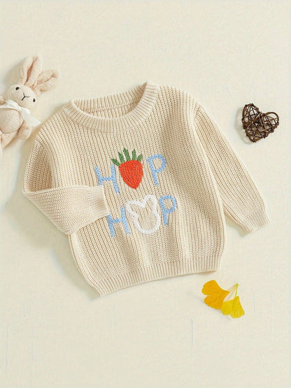 Charming Baby Easter Outfit: Strawberry Letter Pattern Knit Sweater