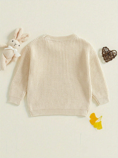 Charming Baby Easter Outfit: Strawberry Letter Pattern Knit Sweater